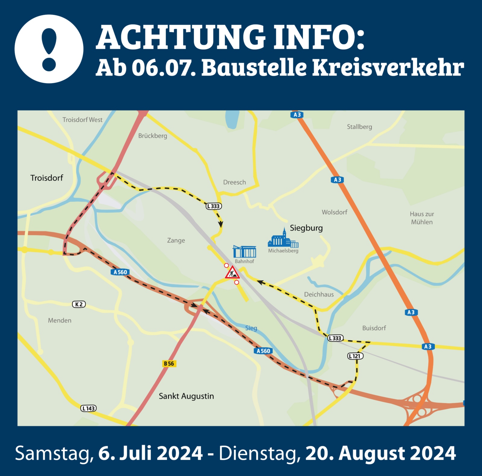 Ausweichstrecken während Baustellenphase Siegburg 2024